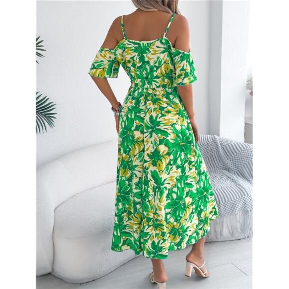 Printed Cold Shoulder Midi Cami Dress - Picture 12 of 15